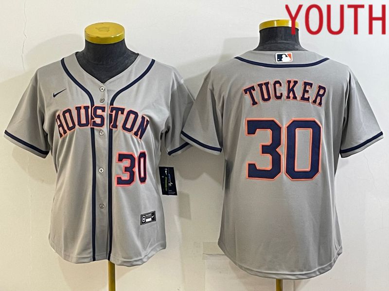 Youth Houston Astros #30 Tucker Grey Game Nike 2022 MLB Jersey